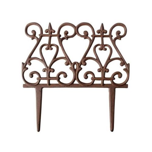 Bordure De Jardin Bordurette Grille Victorienne Motif Fleurs De Lys En Fonte Patinée Marron 2,7x27x27cm