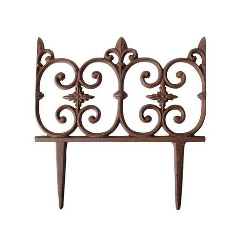 Bordure De Jardin Bordurette Grille Victorienne Motif Fleurs De Lys En Fonte Patinée Marron 1,5x26,3x27cm