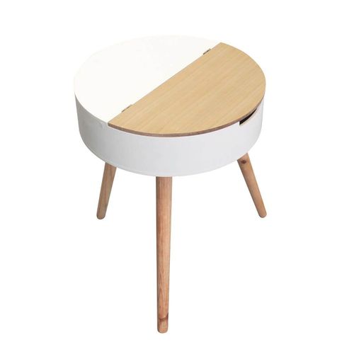 Rofia - Table Basse Ronde Blanche Avec Coffre