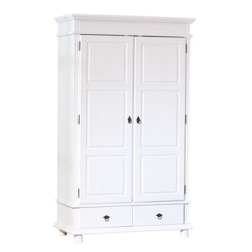 Tristan - Armoire 2 Portes 2 Tiroirs Bois Massif Vernis Blanc