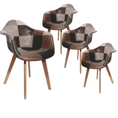 Melo - Lot De 4 Fauteuils Scandinaves Aspect Vieux Cuir