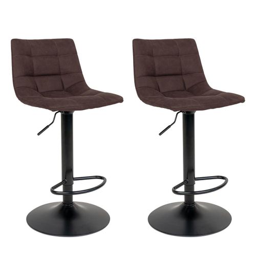 Magnus - Lot De 2 Tabourets Acier Et Tissu Marron Foncé