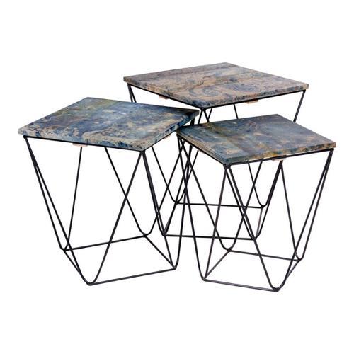 Erling - Lot De 3 Tables Basses Acier Et Effet Marbre Bleu