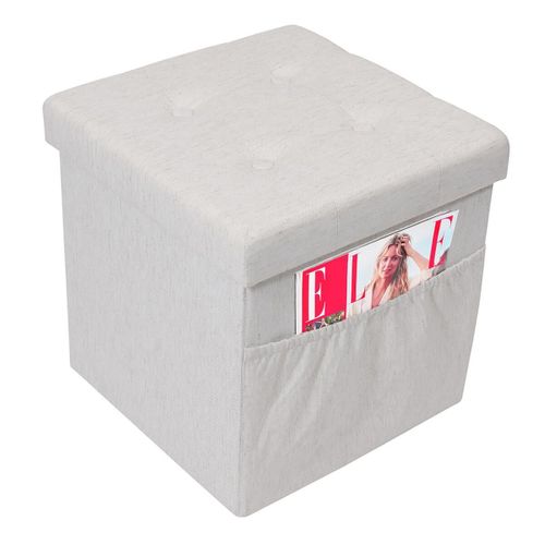Colla - Pouf-Coffre Pliable Capitonné Blanc Chiné