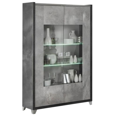 Hoffman - Vitrine 2 Portes Gris Aspect Pierre Avec Led