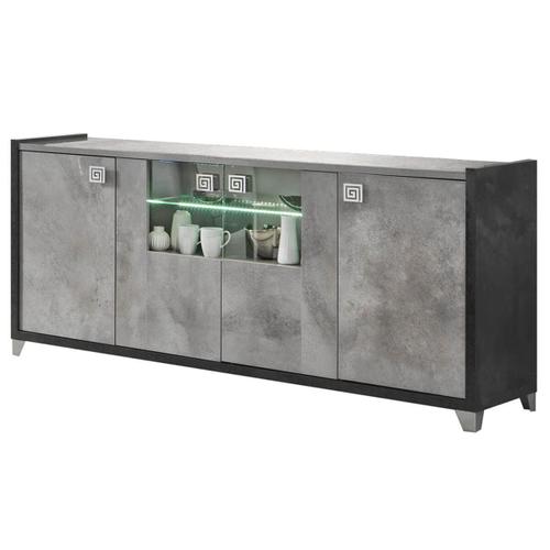 Hoffman - Buffet 4 Portes Gris Aspect Pierre Avec Led