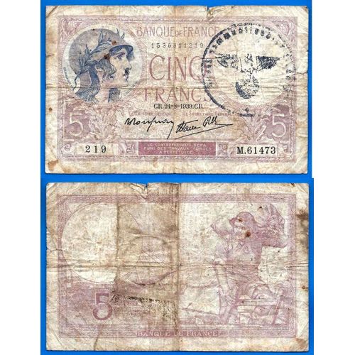 France 5 Francs 1939 Violet Billet De Propagande