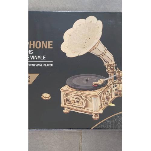 Gramophone Maquette En Bois Avec Lecteur Vinyle