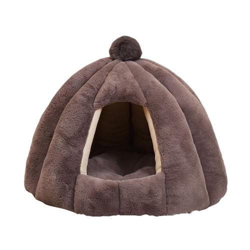 Dome Top Pet Cat Dog House Kennel Cuddle Cave Sleeping Bed Soft Mat Pad Warm Nest Winter Coussin Couverture Pour Petits Moyens Grands Animaux Gris 56x48cm