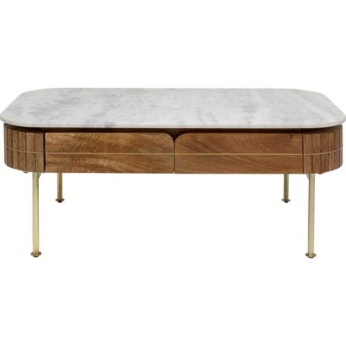 Table Basse En Manguier Massif Et Marbre Blanc
