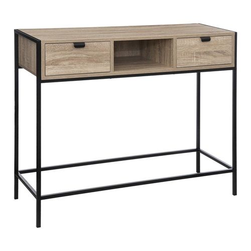 Console En Bois Et Métal Noir 2 Tiroirs 100x35x80cm