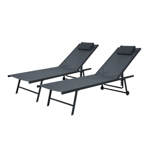 Lot De 2 Transats Empilables En Acier Anthracite
