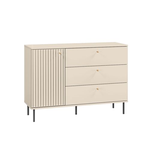 Buffet 1 Porte 3 Tiroirs Mélaminé Beige