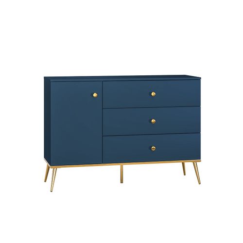 Buffet 1 Porte 3 Tiroirs Mélaminé Bleu