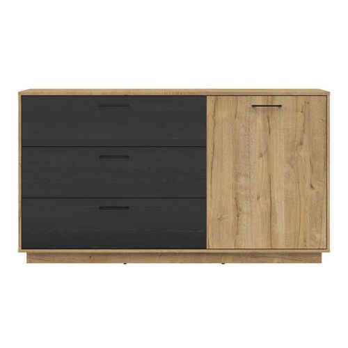 Commode 3 Tiroirs 1 Porte Stratifiéspoignées Métal Naturel Noir