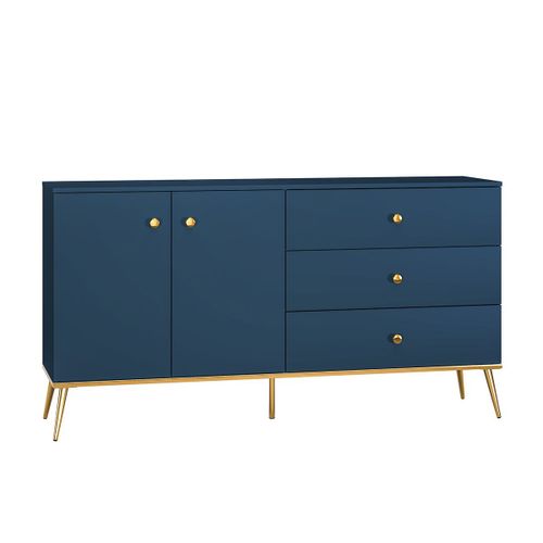 Buffet 2 Portes 3 Tiroirs Mélaminé Bleu