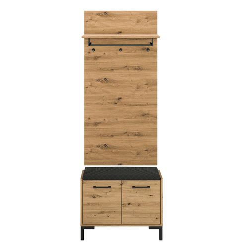 Meuble Entrée Porte-Manteau Chaussures 2 Portes Mélaminé Naturel
