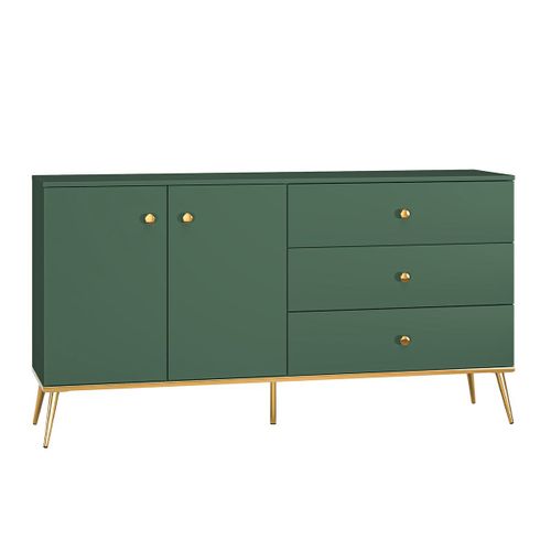 Buffet 2 Portes 3 Tiroirs Mélaminé Vert