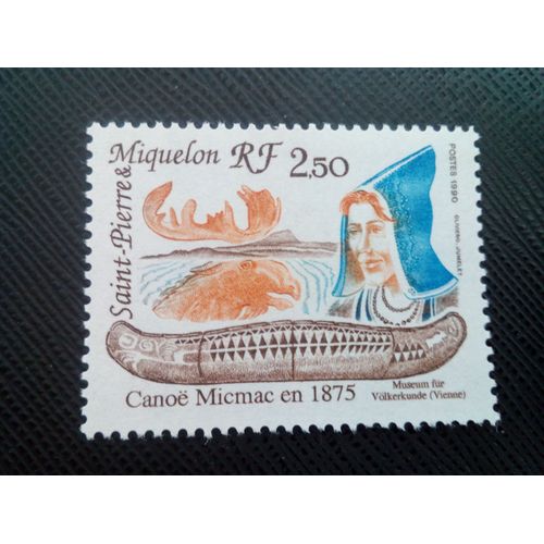Timbre Saint Pierre Et Miquelon Yt 527 1875 Canot Micmac 1990 ( 050805 )