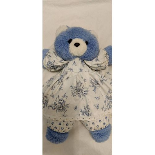 Mundial Ours Bleu Robe Blanche Avec Des Fleurs Bleues Vintage