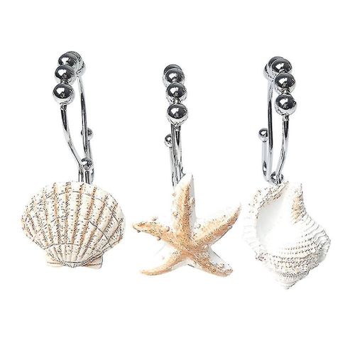 Crochets De Suspension Pour Double Rideau En Résine Et Acier Inoxydable, 12 Pièces, Avec Coquille D'escargot De Mer Et Étoile De Mer
