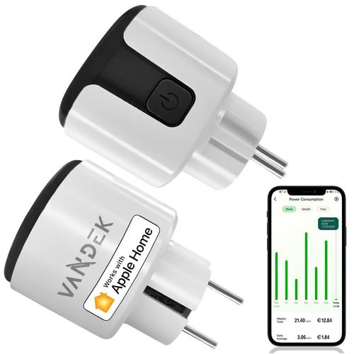 VANDEK Prise Connectée WiFi - Mini Prise Intelligente Type F - Smart Plug Connecté - Accessoire Domotique Maison Compatible Apple Homekit, Alexa, Google Home & Smart Things - Prise Programmable