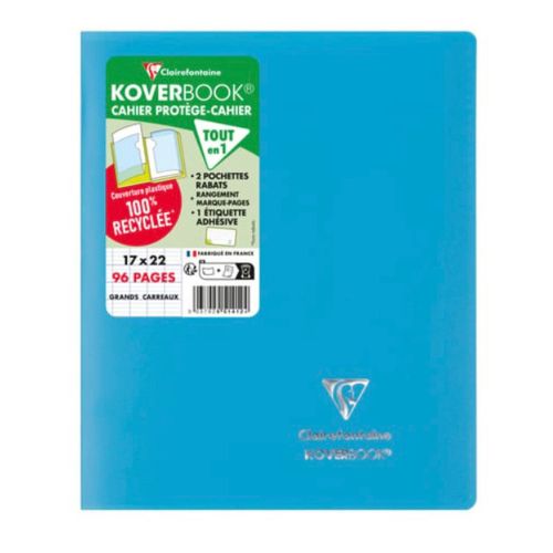 Cahier Piqué Clairefontaine Koverbook - Turquoise - 24 X 32 Cm - 96 Pages Grands Carreaux