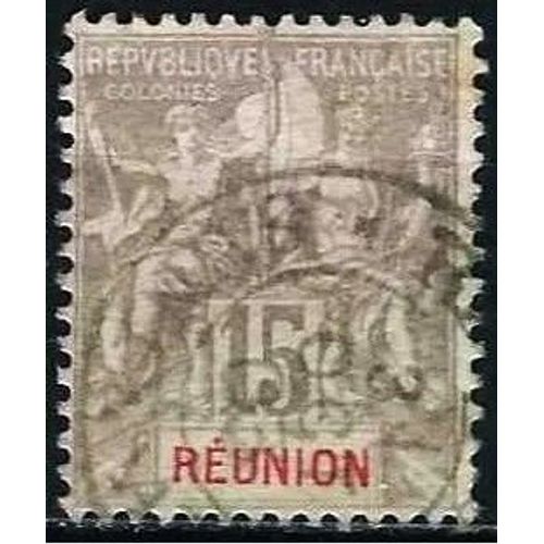 La Réunion, Colonie Française 1900 / 05, Beau Timbre Yvert 48, Type Sage "Colonies", 15c. Gris, Cartouche Rouge, Oblitéré, Tbe