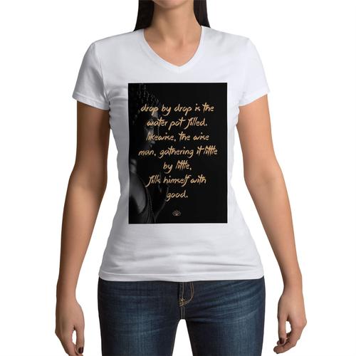 T-Shirt Femme Col V Feeling Good Citation Inspirante Anglais Bouddha Bouddhisme Bien Etre Spiritualite