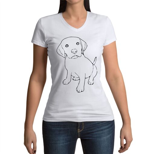 T Shirt Femme Col V Dessin Chiot Bebe Chien Contour Labrador Mignon Rakuten
