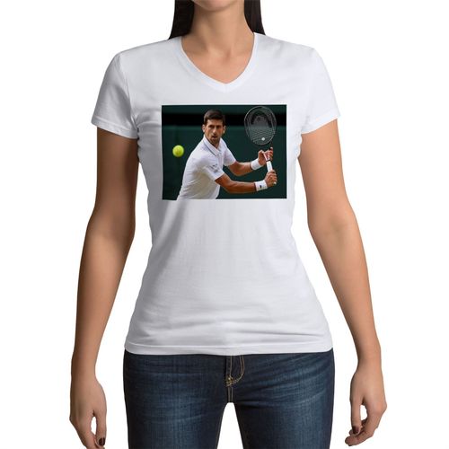 T-Shirt Femme Col V Revers Novak Djokovic Tennis Superstar Sport