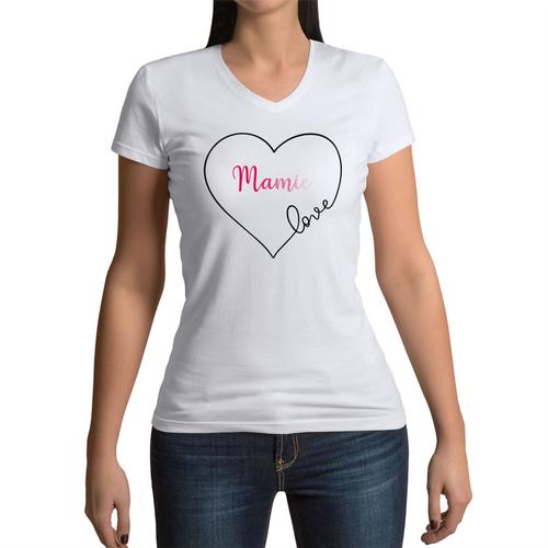 T-Shirt Femme Col V Mamie Love Coeur Amour Grand Mere Tendresse