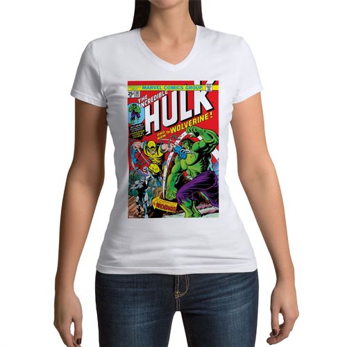 T-Shirt Femme Col V The Hulk And Wolverine Couverture Bd Vintage Comics