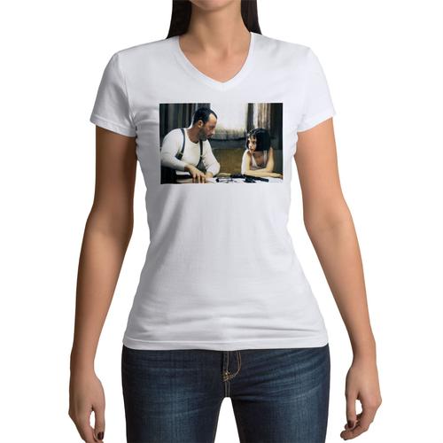 T-Shirt Femme Col V Jean Reno Nathalie Portman Leon Film Action Armes Cinema