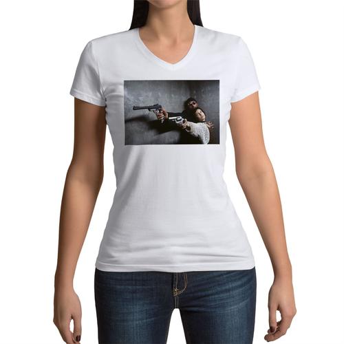 T-Shirt Femme Col V Nathalie Portman Jean Reno Leon Tueur A Gage Guns Cinema