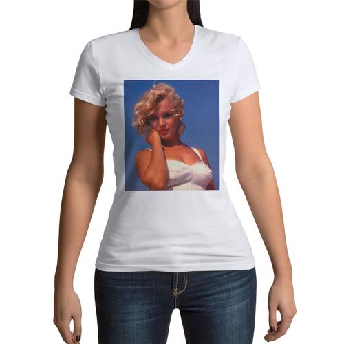 T-Shirt Femme Col V Marilyn Monroe Bikini Mannequin Sex Symbol Photo Vintage