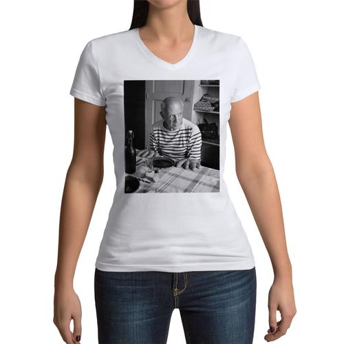 T-Shirt Femme Col V Pablo Picasso Cuisine Photo Vintage Artiste Peintre