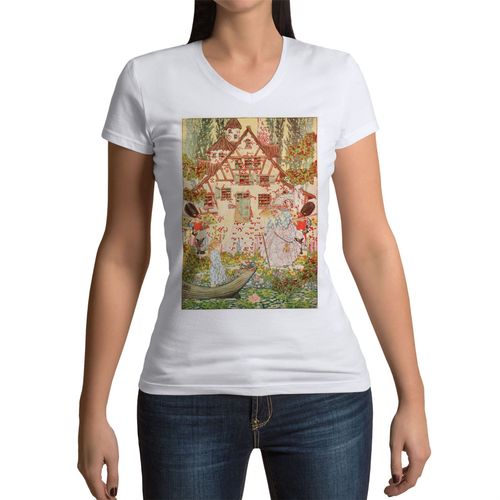 T-Shirt Femme Col V La Reine Des Neiges Les Contes D'andersen Illustration Ancienne