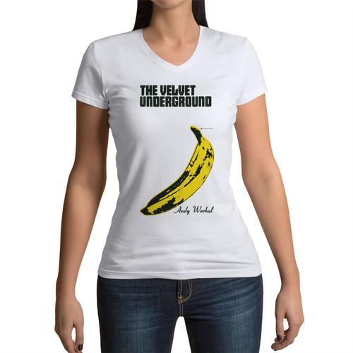 T-Shirt Femme Col V The Velvet Underground Andy Warhol Rock 70's Vintage