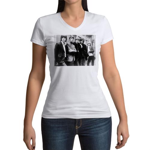 T-Shirt Femme Col V The Yardbirds Photo Vintage Eric Clapton Jimmy Page Rock 70's