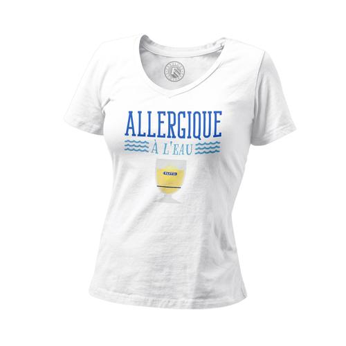 T-Shirt Femme Col V Pastis Allergique À L'eau Soirée Apéro Fête