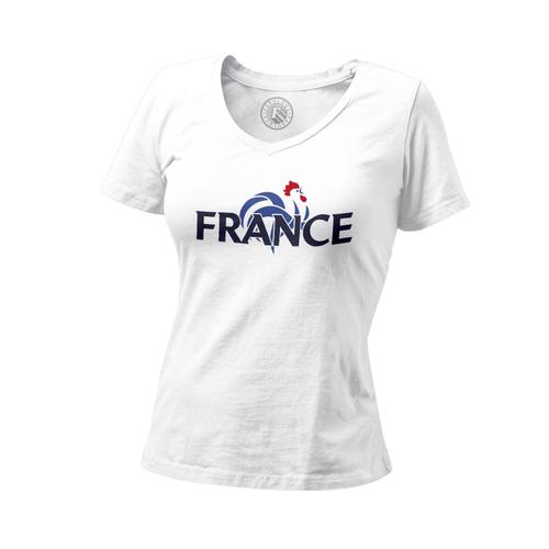 T-Shirt Femme Col V France Equipe Nationale Sport Foot Ballon