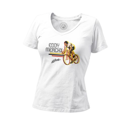 T-Shirt Femme Col V Eddy Merckx Vintage Vélo France Cyclisme Tour