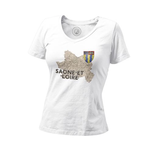 T-Shirt Femme Col V Saone Et Loire 71 Departement Macon Carte Ancienne