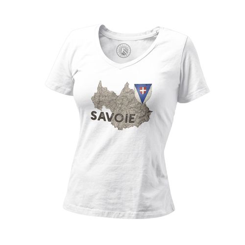 T-Shirt Femme Col V Savoie 73 Departement Chambery Carte Ancienne Alpes