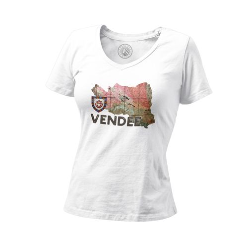 T-Shirt Femme Col V Vendée 85 Departement La Roche Sur Yon Carte Ancienne