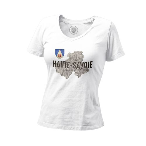 T-Shirt Femme Col V Haute Savoie 74 Département Carte Ancienne Alpes Ski