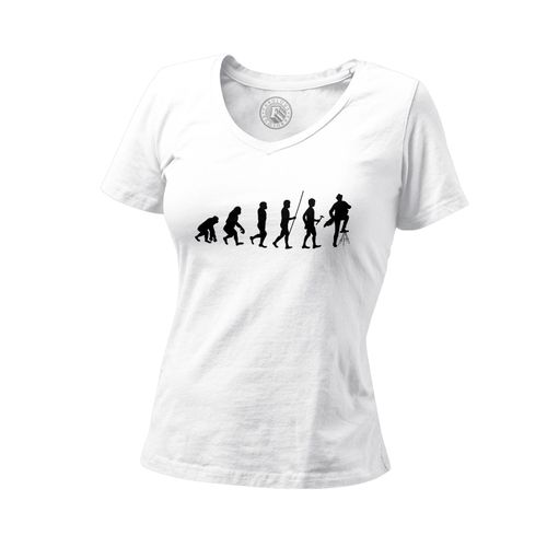 T-Shirt Femme Col V Evolution Vielle À Roue Musique Instrument Musicien
