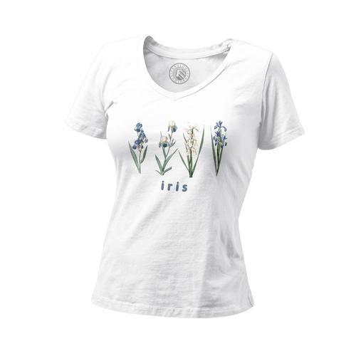 T-Shirt Femme Col V Iris Fleurs Minimaliste Chic Amour