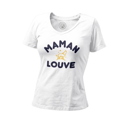 T-Shirt Femme Col V Maman Louve Famille Mignon Animal